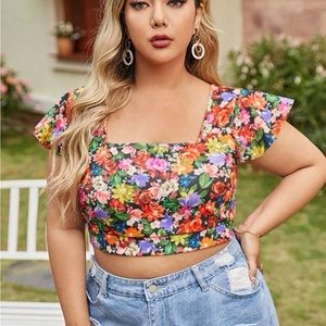 Shein cap sleeve tie back crop top